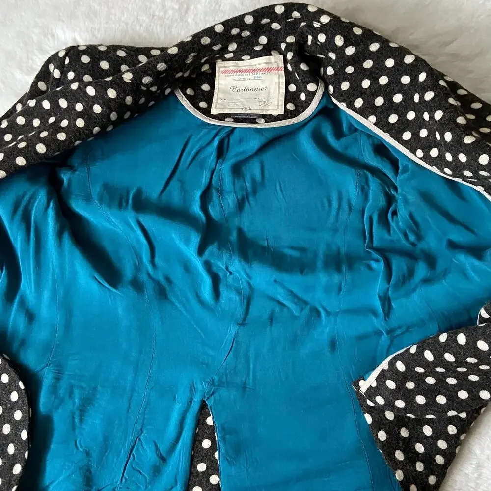 Anthropologie Cartonnier Gray And White Polka-Dot Blazer Size Small